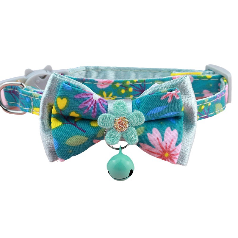 Bow Tie Cat Collar, Floral Pet Collar Lace Embroidered Flower Bell Removable Bow Tie Cat Collar for Kitten and Puppy Accessories