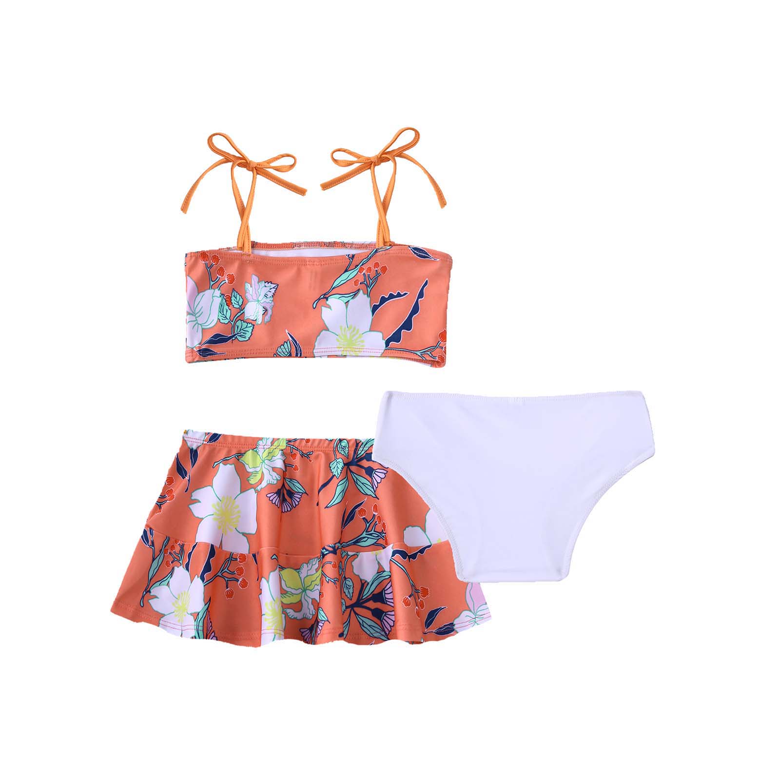 Teenage Girls Swimsuits Summer Brazilian Swimming Suit Swimwear Straps Tube Tops with Briefs Skirt Set Bathing Suits Beachwear