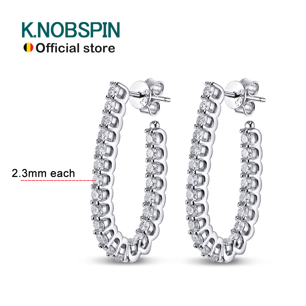 KNOBSPIN All Moissanite Earrings for Women Wedding Party Luxury Earring Jewelry s925 Sterling Sliver Plated 18k Gold Ear Stud