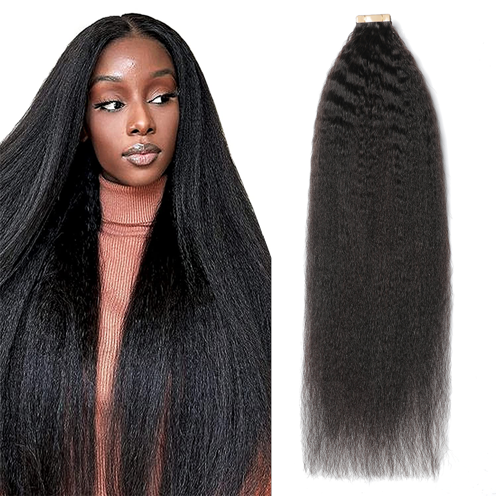 Kinky Straight Tape In Hair Extensions 12-24 Inches Natural Black 100% Remy Original Human Hair For Black Women Free Shipping