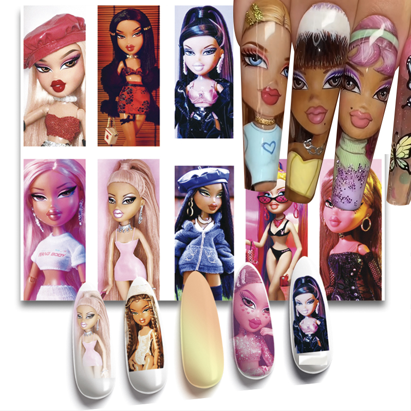 1Pc 3D Doll Design Nail Stickers Self Adhesive Transfer Sliders Decals Manicure Tip Wraps Foil Nails DIY Decoration