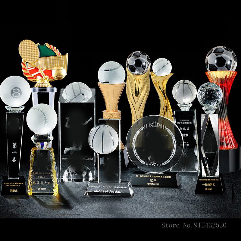 Customized Crystal Trophy, Sports Competition, Basketball, Football, Volleyball, Baseball, Table Tennis, Metal Trophy