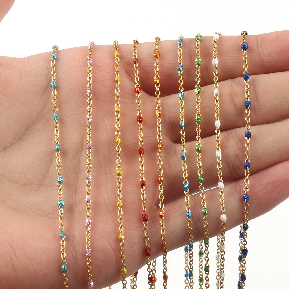 1 Meter Gold Color Wire Wrapped Rosary Chain Shiny Stone Bead Chains for Jewelry Making DIY Bracelet Necklace Anklet Accessories