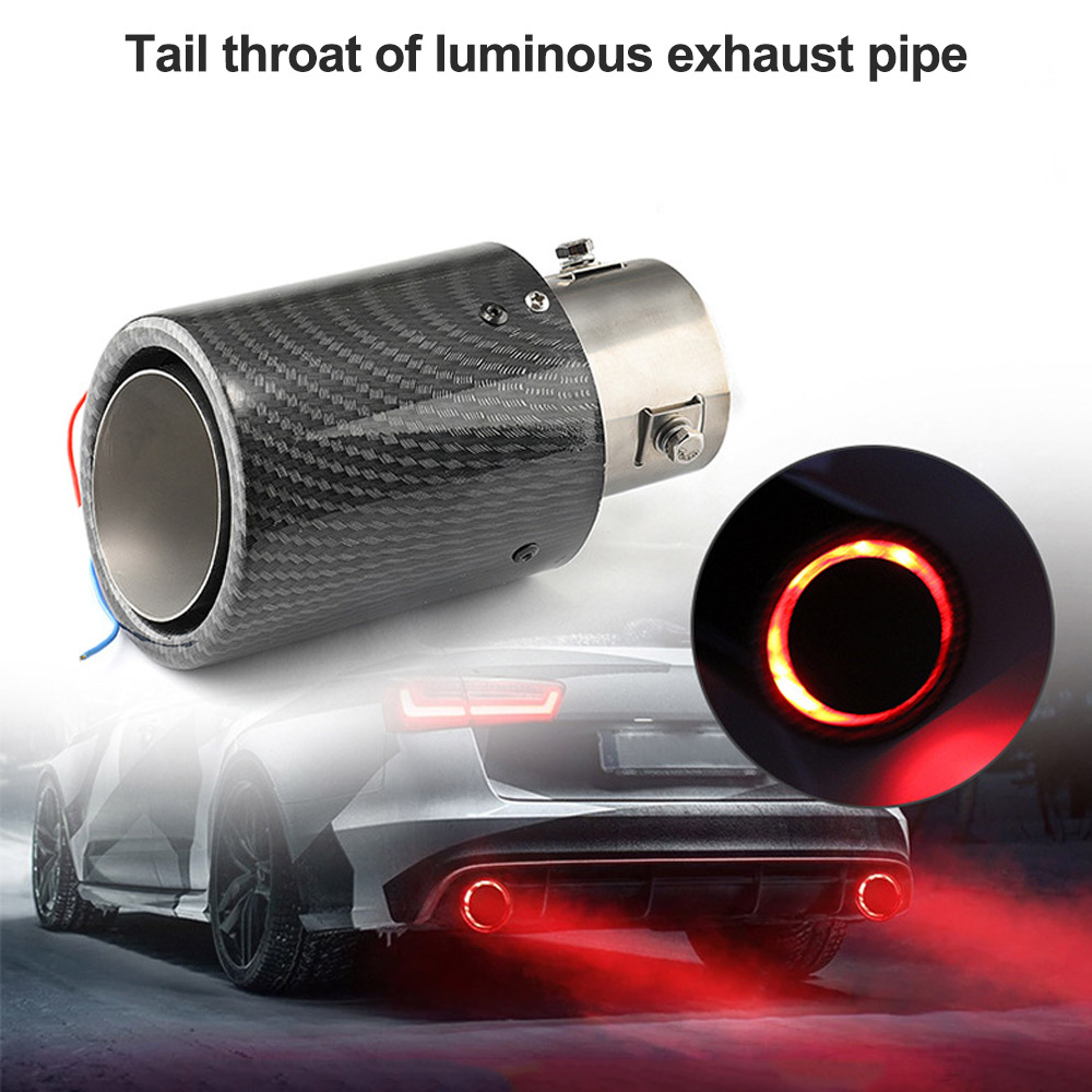Universal Car LED Exhaust Muffler Tip Pipe Red/Blue Light Flaming Straight Modified Single Exhaust Pipe Tail Throat ID 63mm