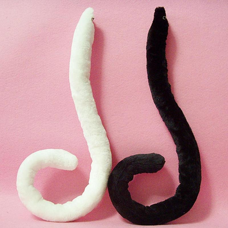 1pcs Cosplay Cat Tail Toy Plush Tail Halloween Cosplay Prop Costume Black/white Halloween Tail Party Cat Plush Toy Fox Cosplay