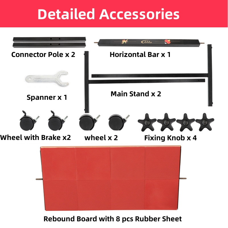 Mobile Stand Table Tennis Rebound Board with 8 pcs of Rubber Sheets for Self-training At Home