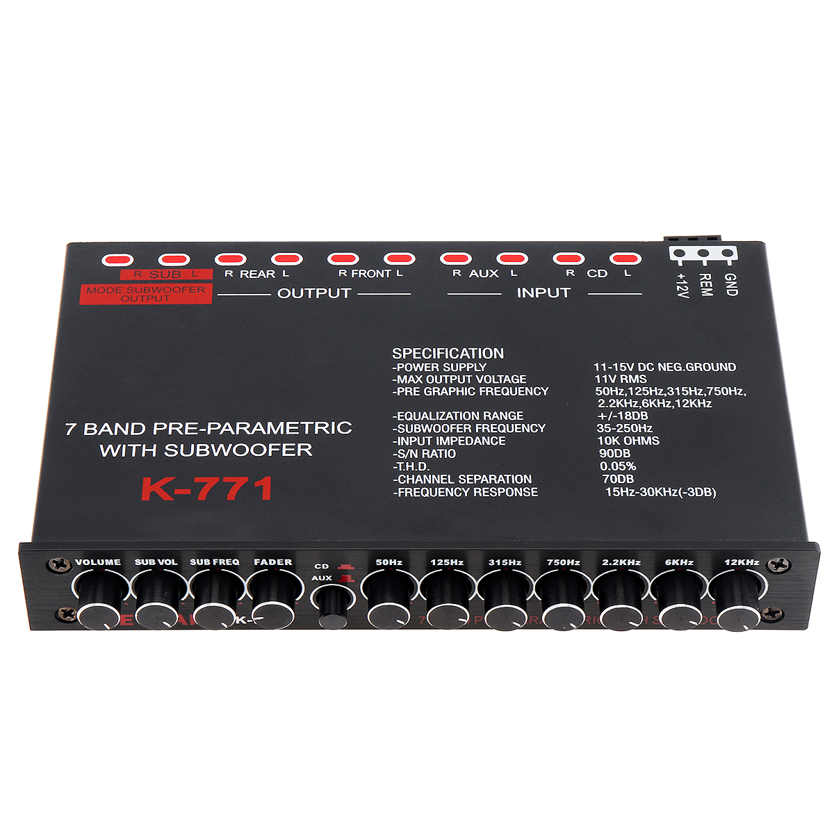 Car EQ Equalizer 7 Bands Pre-Parametric With Subwoofer Auto Audio EQ Tuning Crossover Amplifier External AUX Input K-771