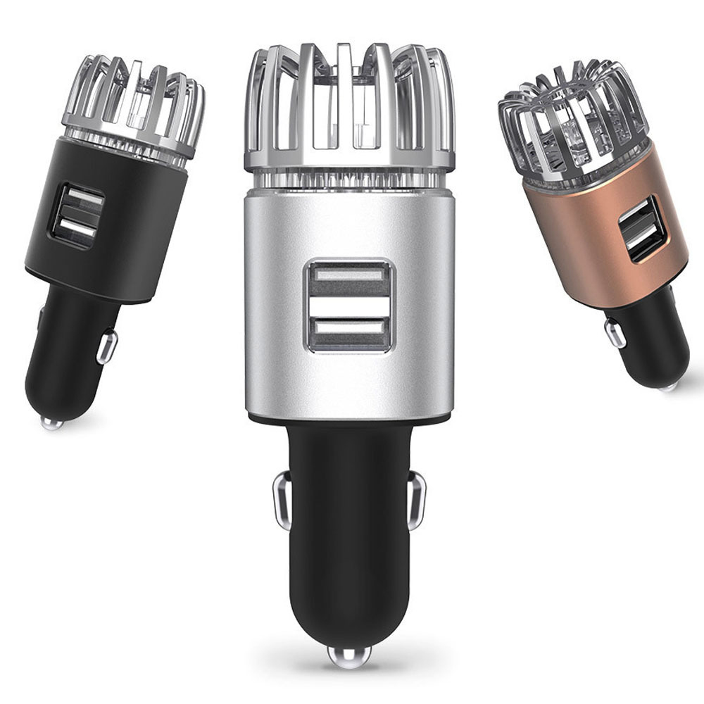 2 in 1 Car Air Purifier Air Freshener Dual USB Car Charger Mini Auto Car Fresh Air Ionic Purifier Oxygen Ozone Ionizer Cleaner
