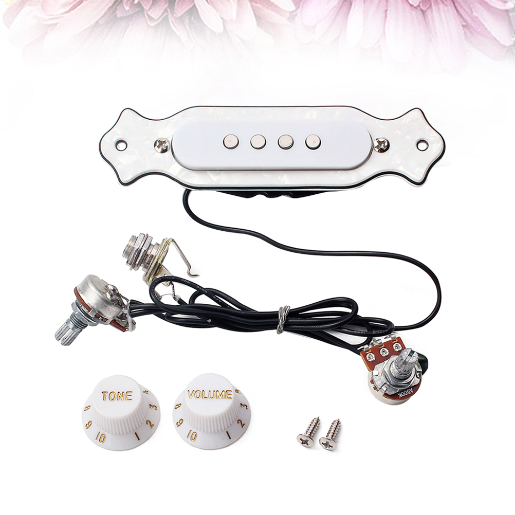 Pre-wired 4 String Electric Box Guitar Magnetic Soundhole Pickup with Volume Tone Control Knob GMB337 White