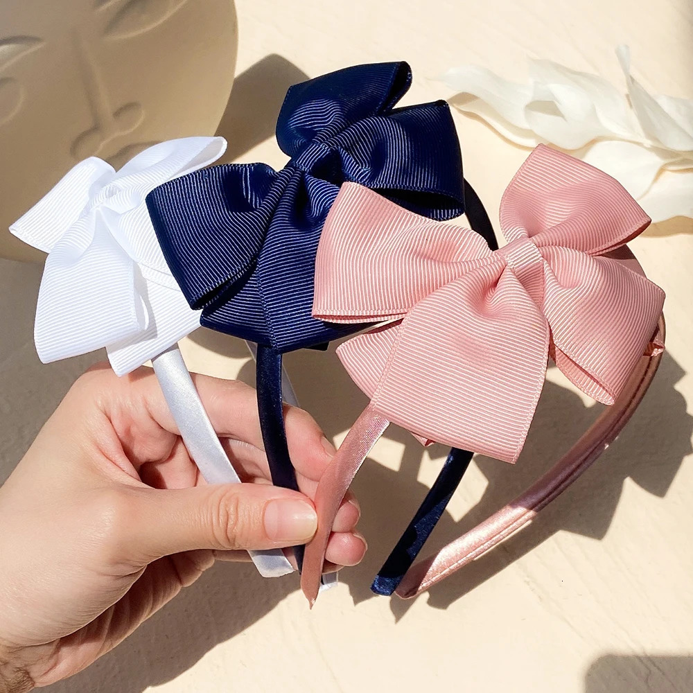 1 Piece Ribbon Handmade Hair Bows Hairbands for Baby Girls 20 Colors Cute Bowknot Solid Headband Headwear Accessories 240625