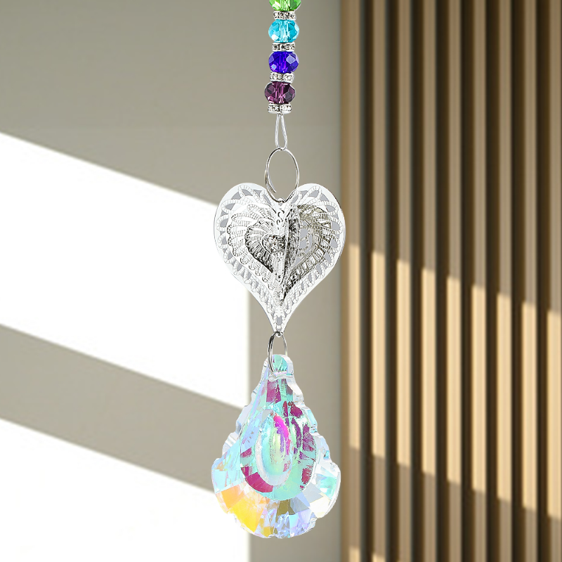 Chakra Rainbow Spacer Bead Love Heart Prism Foliage AB Color Glass Crystal Pendant Aurora Suncatcher Garden Hanging Dangle Decor