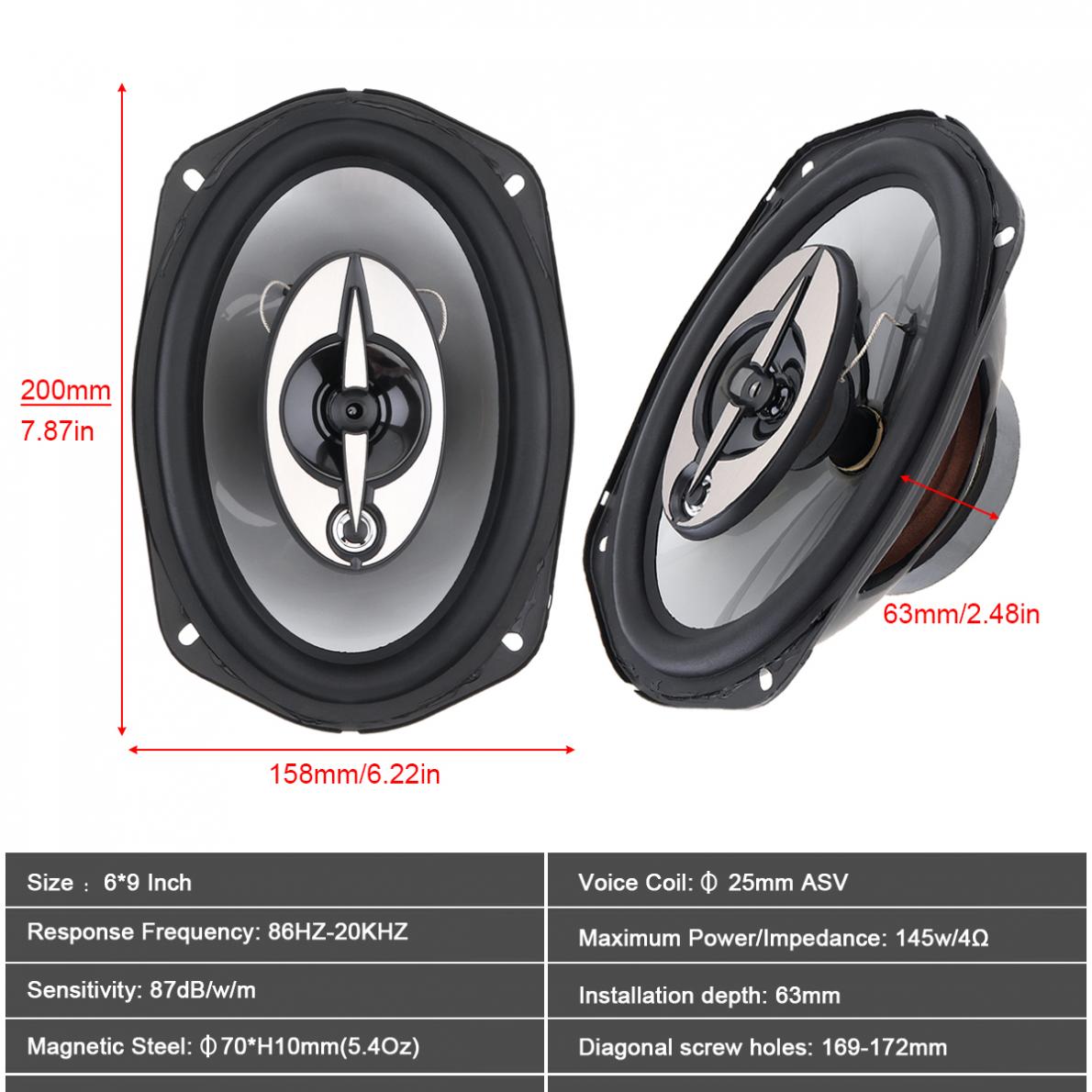 6 x 9 Inch 1000W 3 Way Car Speakers Coaxial Auto Audio Music Stereo Full Range Frequency Subwoofer Automotive Speaker for Car