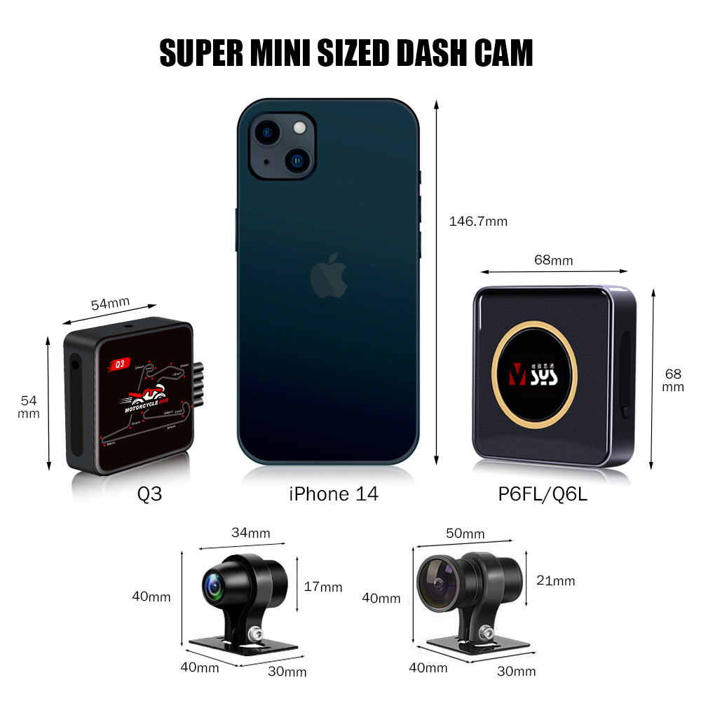 VSYS Q3 Super mini Motorcycle DVR 2 channel Front & Rear Waterproof 1080 Cameras Dash Cam with OLED Remote TPMS Parking Mode GPS