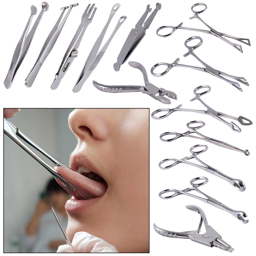 1PC Surgical Steel Professional Belly Ear Tongue Septum Lip Piercing Forceps Tweezer Clamp Self-Locking Piercing Needle Tool