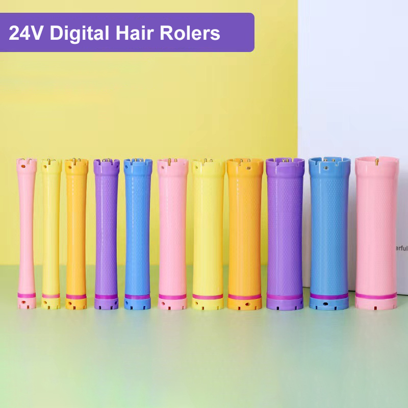 10pcs/set 24V Standard Digital Hair Rollers Sponge Clips Set Electric Heated Perm Curler Wool Curl Big Wave Curling Rod Bar 1808