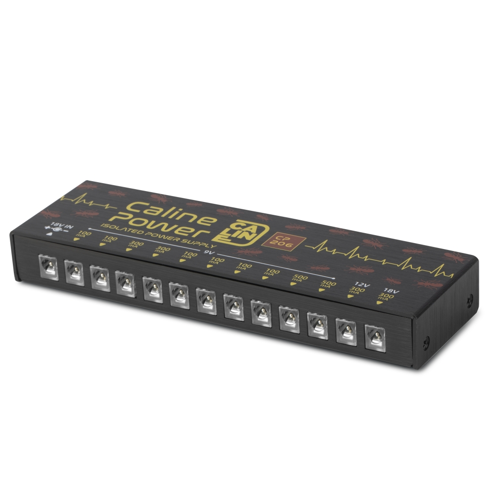 Caline CP-206 Truly Isolated Pedal Power Supply 12 Outputs For 9V 12V 18V Guitar Effects with Adapter & 14 Cables Accessories