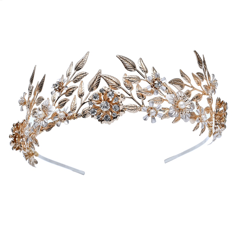 Gold Color Leaf Tiara Wedding Hair Crown Floral Bridal Hairband Handmade Headpiece Women Party Prom Hair Tiaras