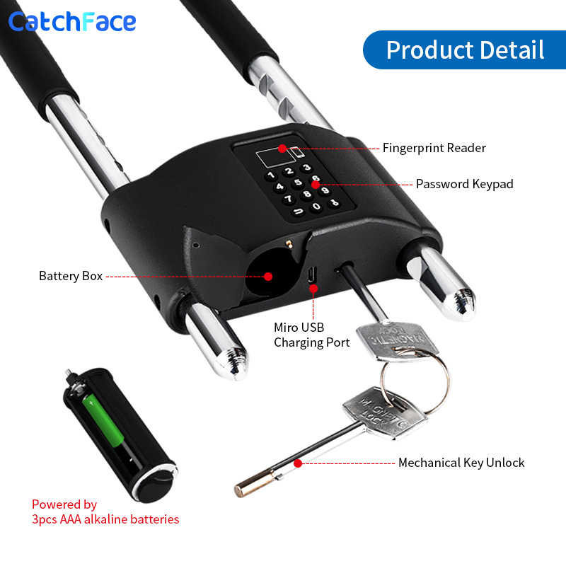 Waterproof Bluetooth APP Control Bicycle U Shape Lock Smart Bike Lock with TUYA APP Passcode Fingerprint Safe Digital Electronic