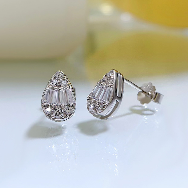 Rulalei Water Drop Stud Earrings Brand Fashion Jewelry Sterling Sier T Princess Cut White Topaz CZ Dia Gemstones Party Women Wedding Pear Earring Gift