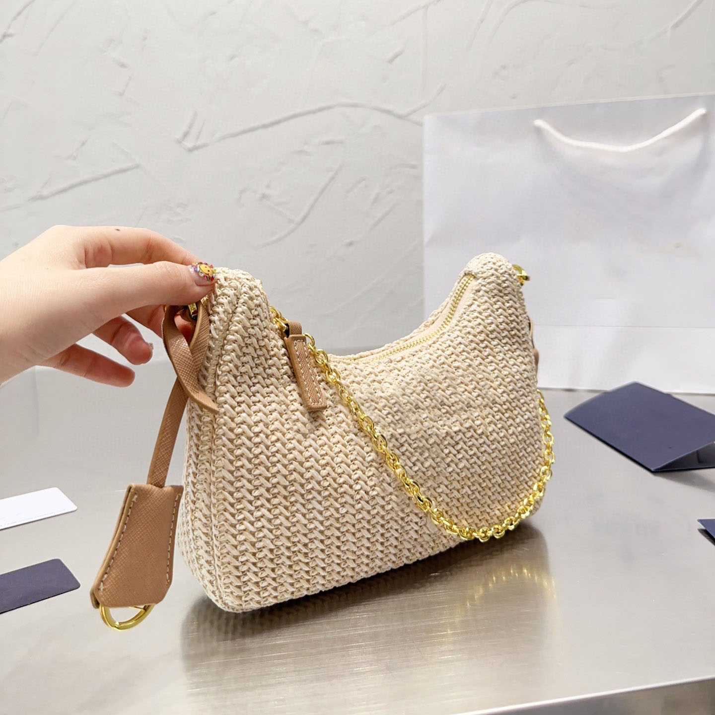 Summer Straw bag hobo designer shoulder crossbody bags ladies chain tote bag composite handbag with purse Woman Handbags Chest pack lady chains messenger bag
