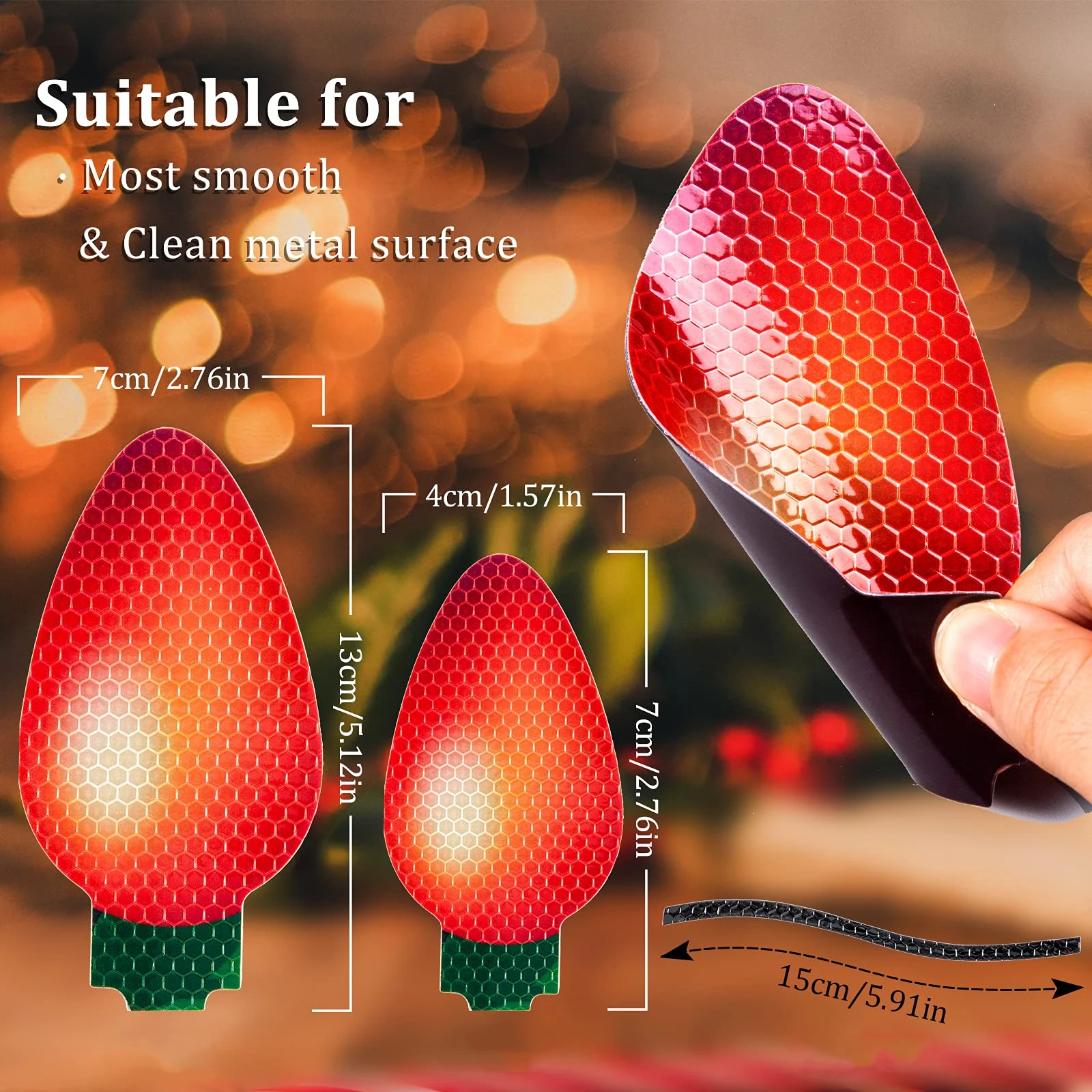 Christmas Reflective Car Magnets Set Colorful Bulb Light Refrigerator Garage Magnet Decals for Xmas Cars Mailbox Window Decor
