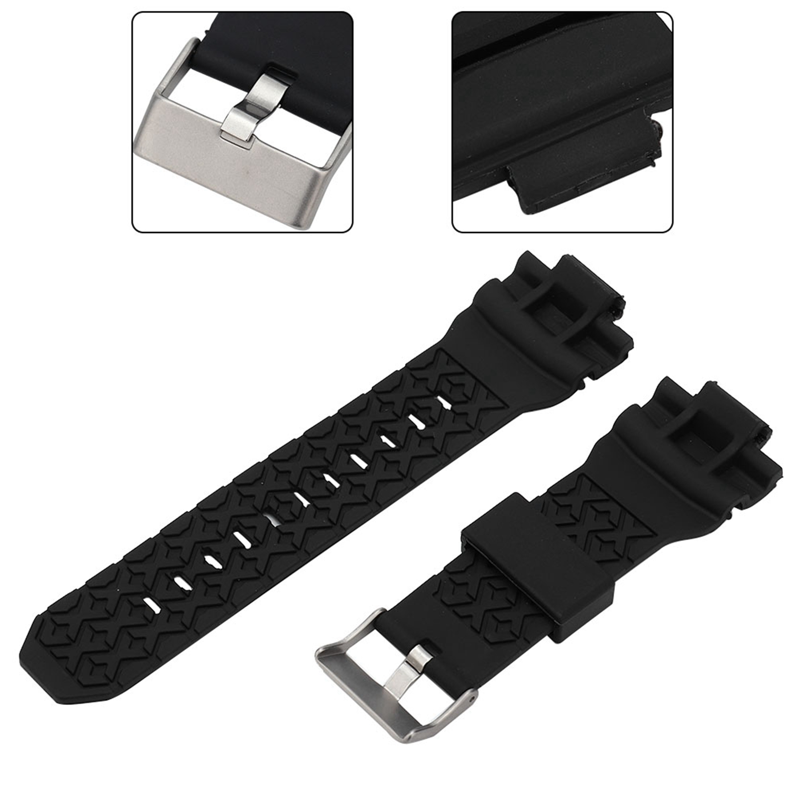 PU Leather Black Watch Strap Watchband with Adjustable Strap Buckle Fits for GA150 GA200 GA300 GLX Watch Accessory Part