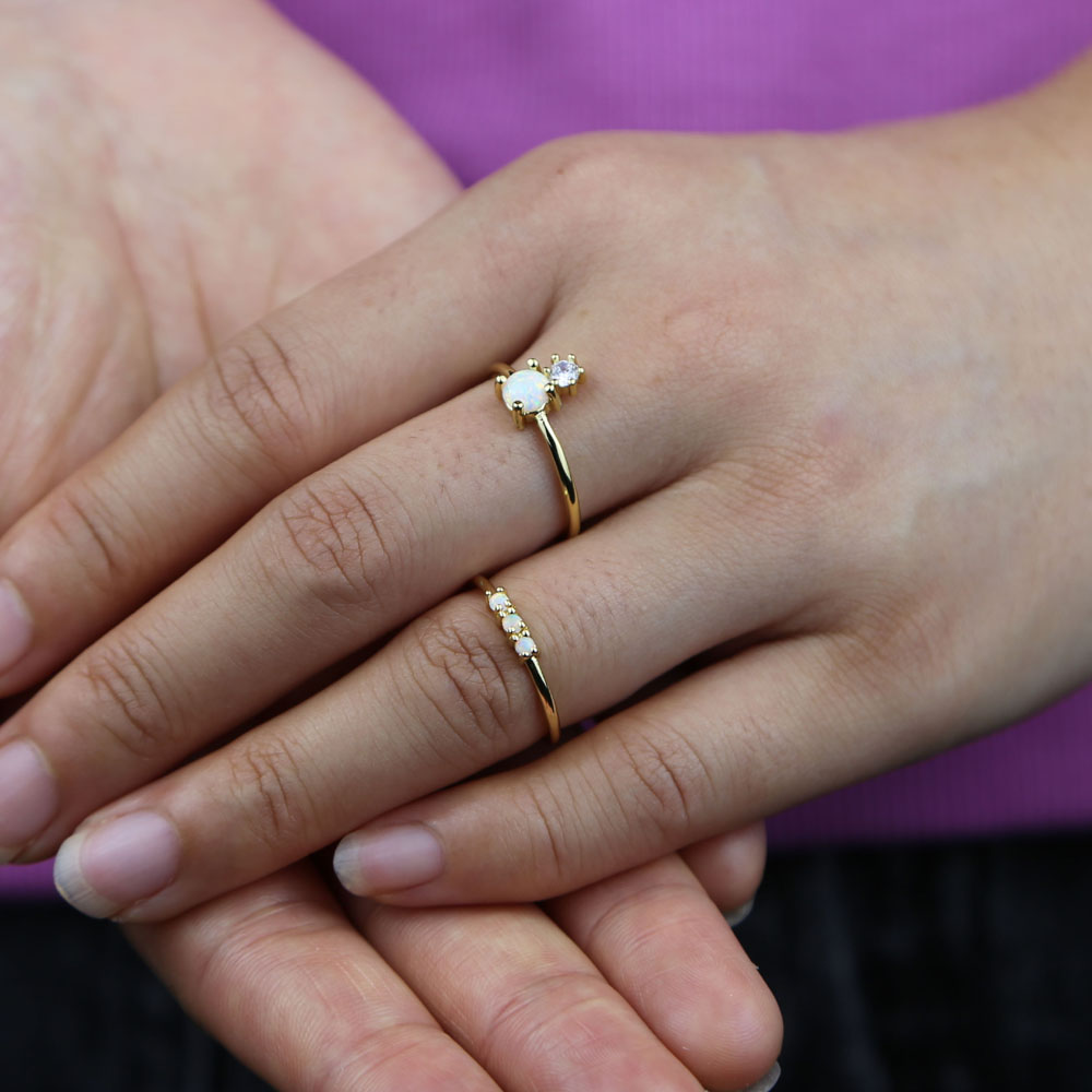US size 6 7 8 9 10 Gold color prong set white fire opal simple three stone ring for women