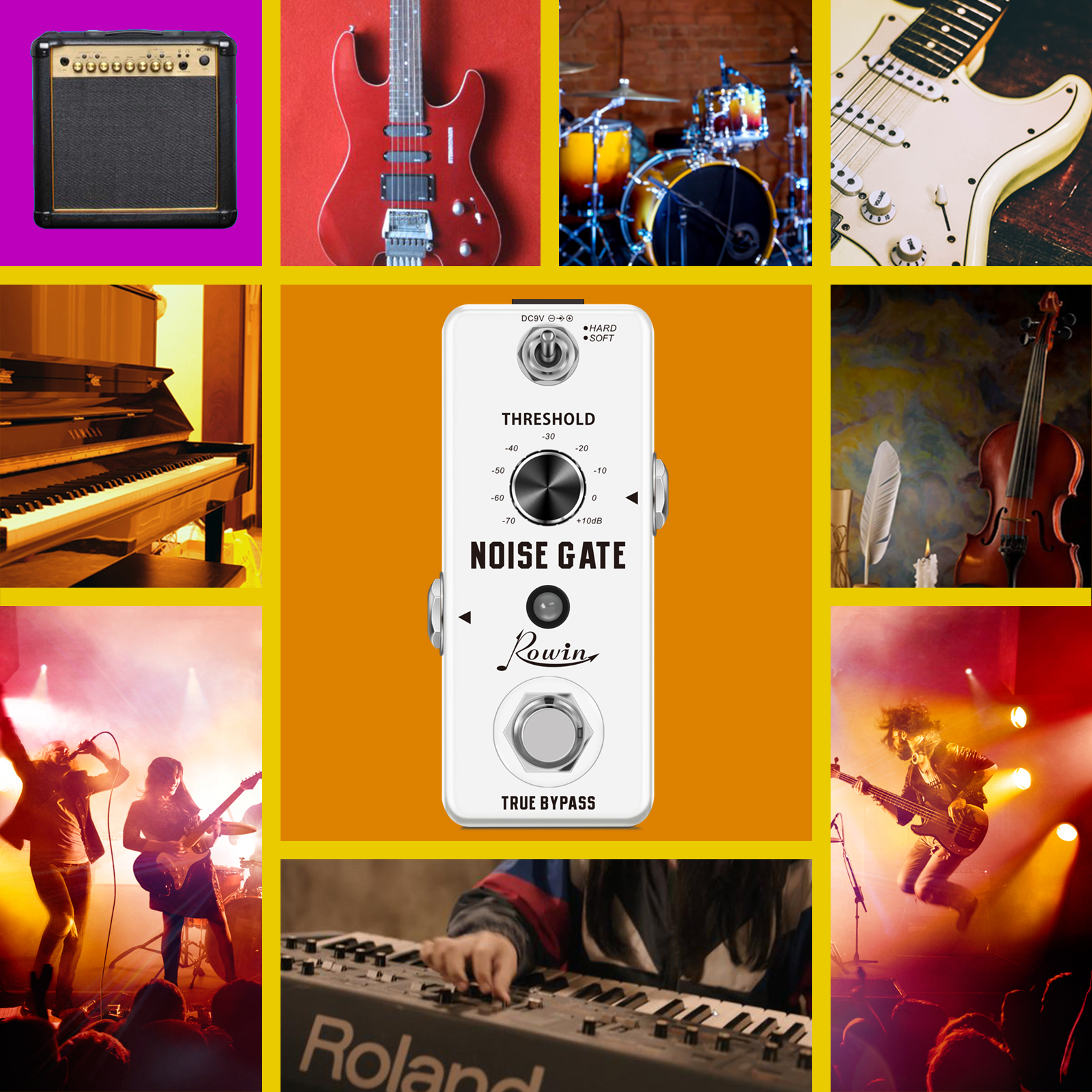 Rowin LEF-319 Noise Gate Killer Pedal Guitar Effects Hard Soft 2 Modes Suppressor For Electric Guitar