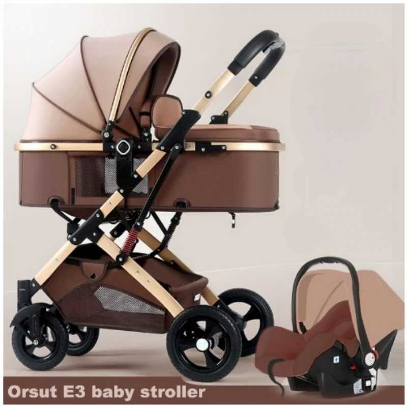 Strollers# 3 in 1 Baby Stroller Collapsible Shock-absorbing Baby Carriage Two-way Newborn Stroller Four-wheel High Landscape Trolley H241018