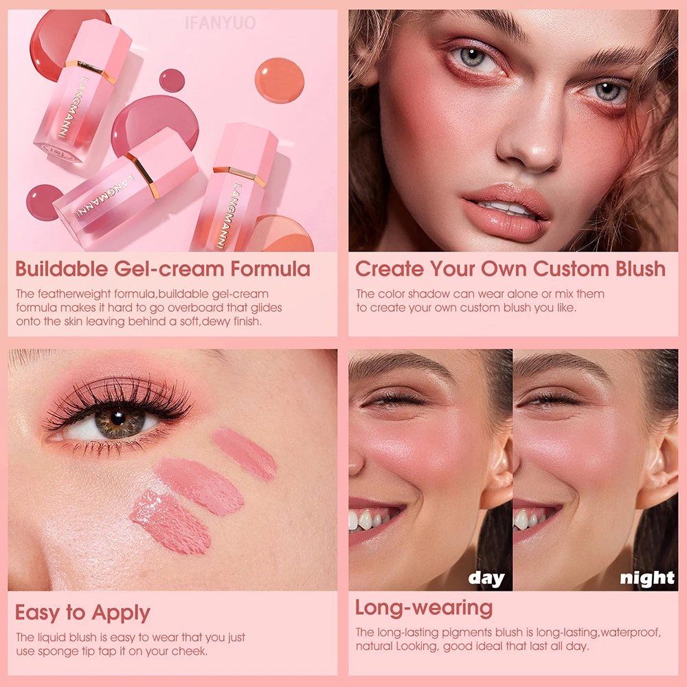 New Liquid Cheek Blush Facial Nourishing Blush Gel Cream Natural Waterproof Multi-purpose Eye Shadow Contouring Makeup Cosmetics