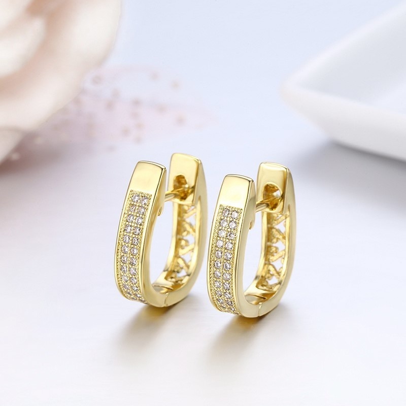 Double Raw Full CZ Stones U Loop Huggie Hoops Earrings For Women Child Girls Kids Brass Gold Color Jewelry Oorbellen Aretes Aros