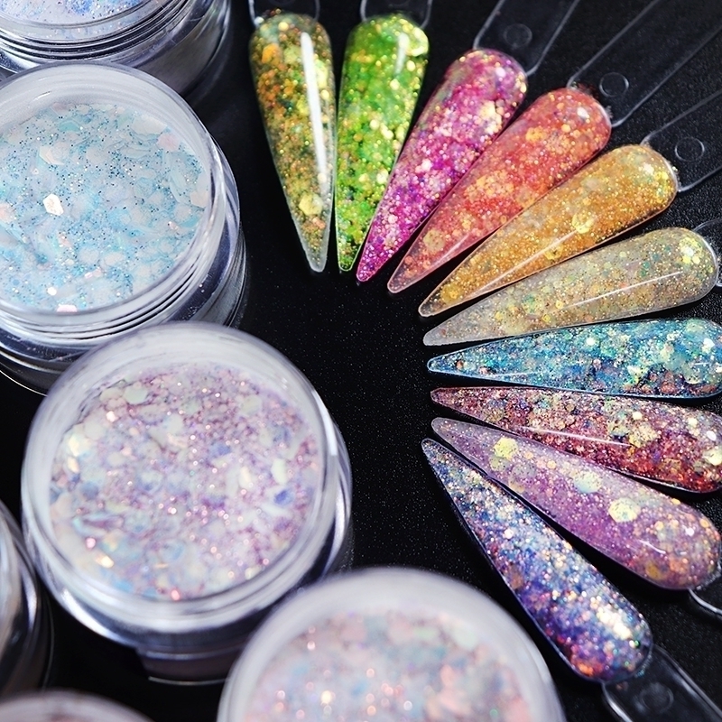 15g Glitter Acrylic Powder For Nails Extended Builder Sparkling Dip Powder Mermaid Hexagons Chunky Glitter Nail Art Pigment Dust