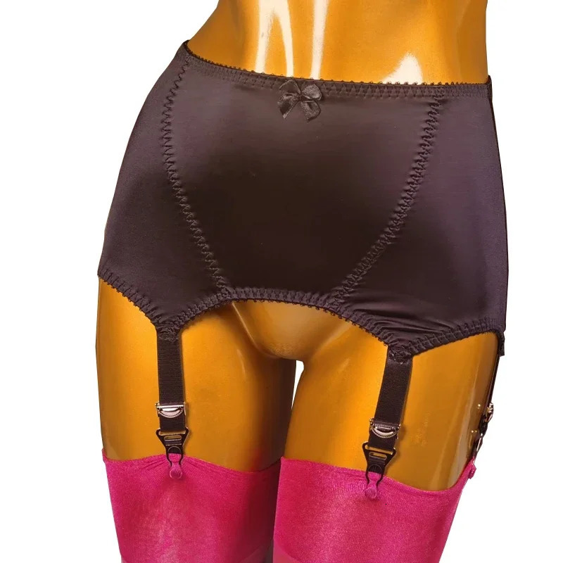 Women Smooth Satin Garter Belt Sexy Bowknot Suspender Belt Exotic Lingerie 6 Straps Clips Garters for Thigh High Stockings 240627