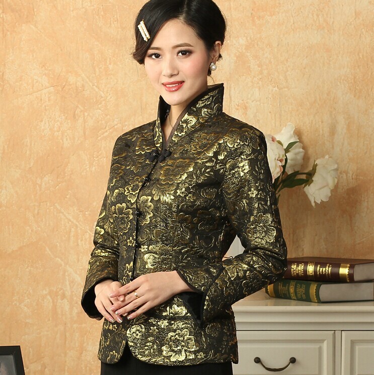 New Arrival Black Vintage Chinese Women's Silk Satin Jacket Coat Long Sleeves Flowers Size S M L XL XXL XXXL