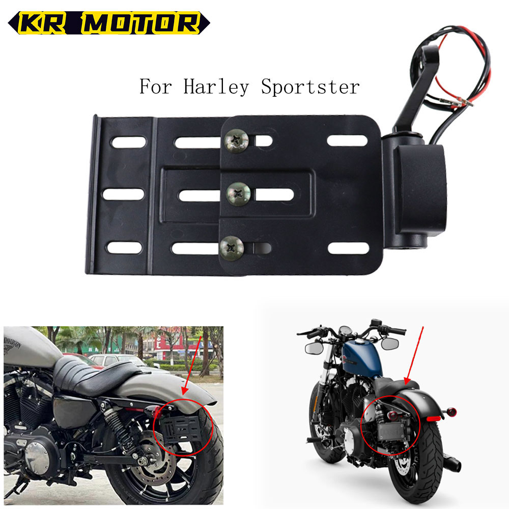 Motorcycle Accessories LED Foldable Side Adjustable License Mount Bracket For Harley Sportster XL 1200 883 Forty Eight 48 2004UP