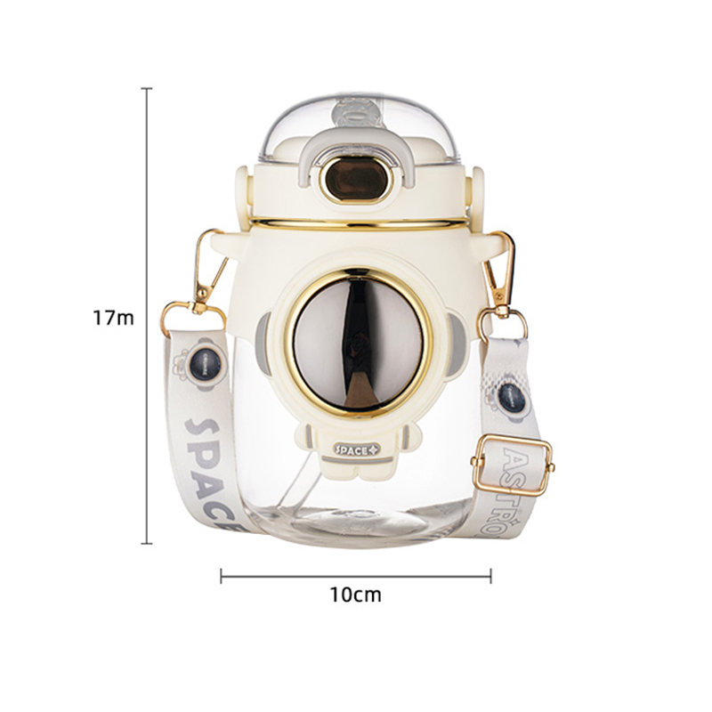 830ml Kawaii Astronaut Water Bottle For Kids Girls BPA Free Cute Plastic Coffee Milk Drinking Bottle With Straw Strap 3D Sticker