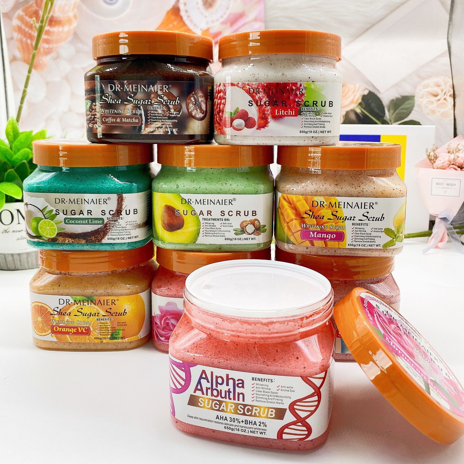 Fruit Sea Salt Body Scrub Skin Smooth Softens Cuticles Sugar Avocado Strawberry Apricot Sherbet Coffee Moisturizing Exfolianting