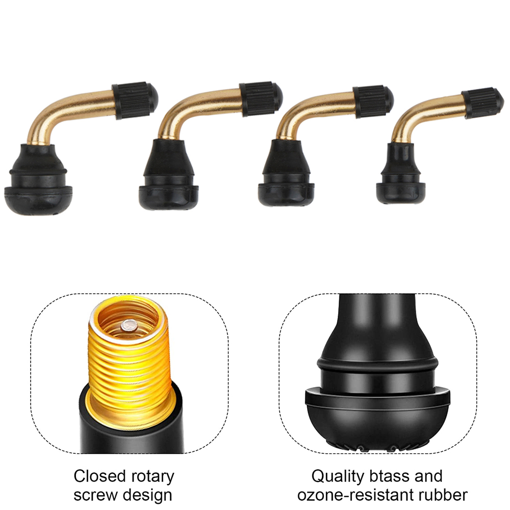 1 Pair Tire Valve Stem PVR70 PVR60 PVR50 PVR40 Bent 45 Degree Angled Brass Stem Snap-in Rubber Base for Scooter Motorcycle Moped