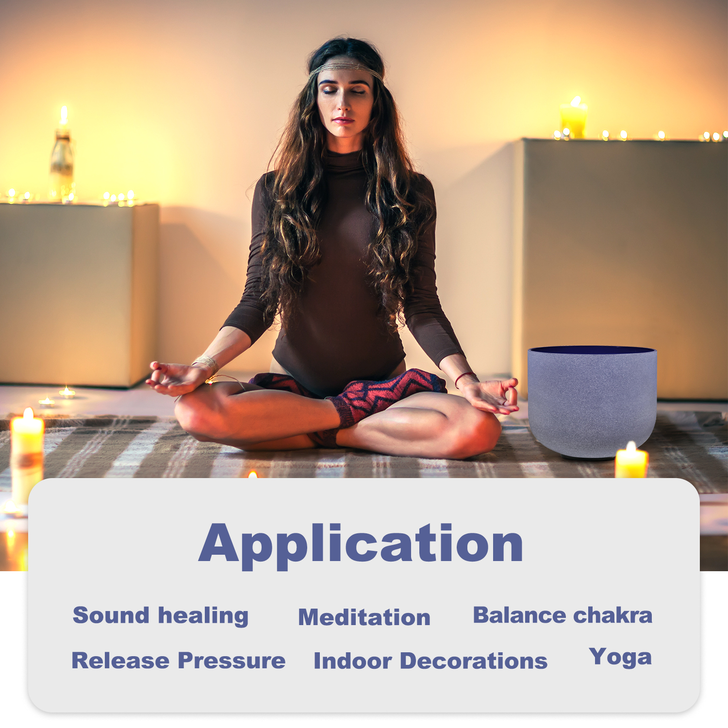 CVNC 8 Inch 432Hz Note A Third Eye Chakra Indigo Color Frosted Quartz Crystal Singing Bowl