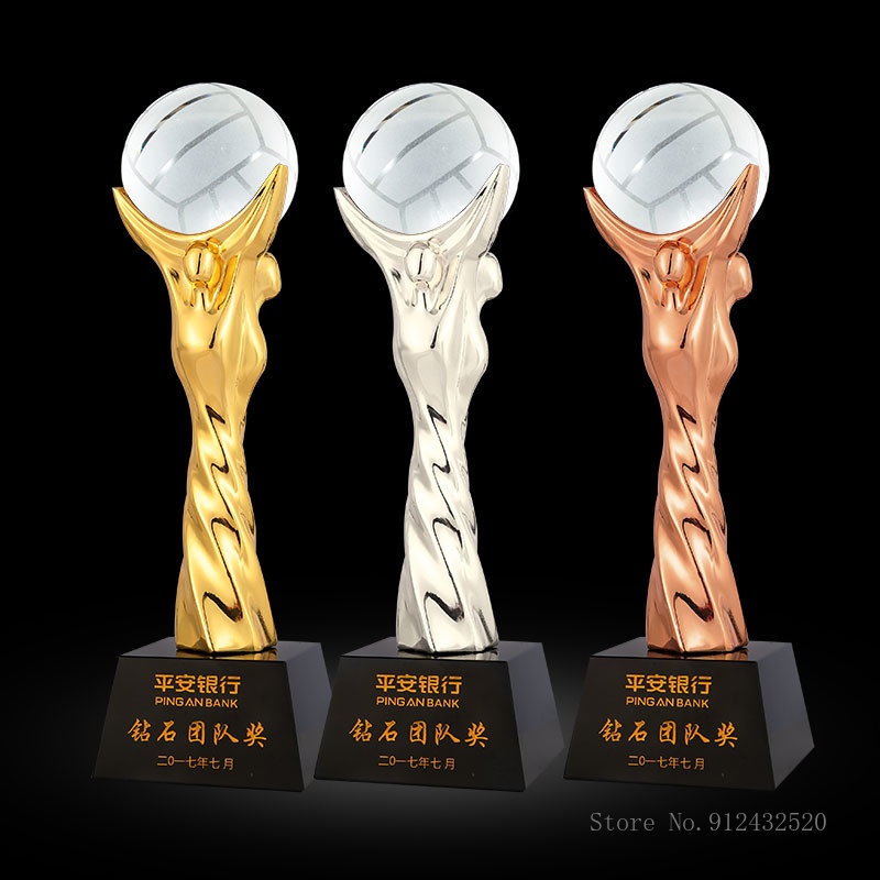 Customized Crystal Trophy, Sports Competition, Basketball, Football, Volleyball, Baseball, Table Tennis, Metal Trophy