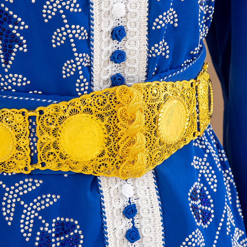 Fatima Wedding Gold Color Bride Algerian Style Head Coin Waist Chain Square Belts Arab Traditional Holiday Jewelry