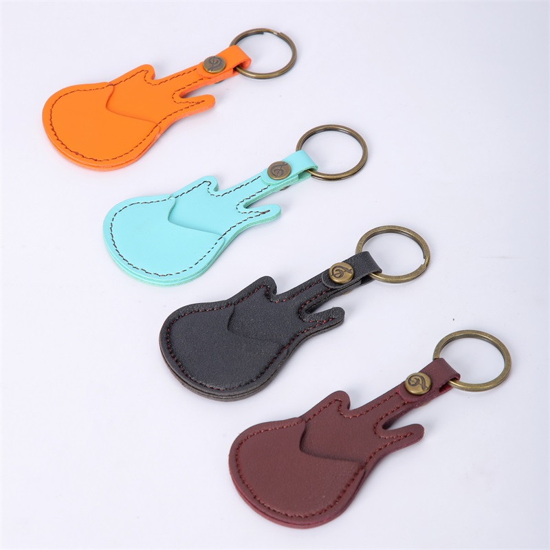 Guitar Pick Holder Leather Plectrum Case Bag Keychain Guitar Shape Guitar Picks String Instrument Accessories Excluding Pick