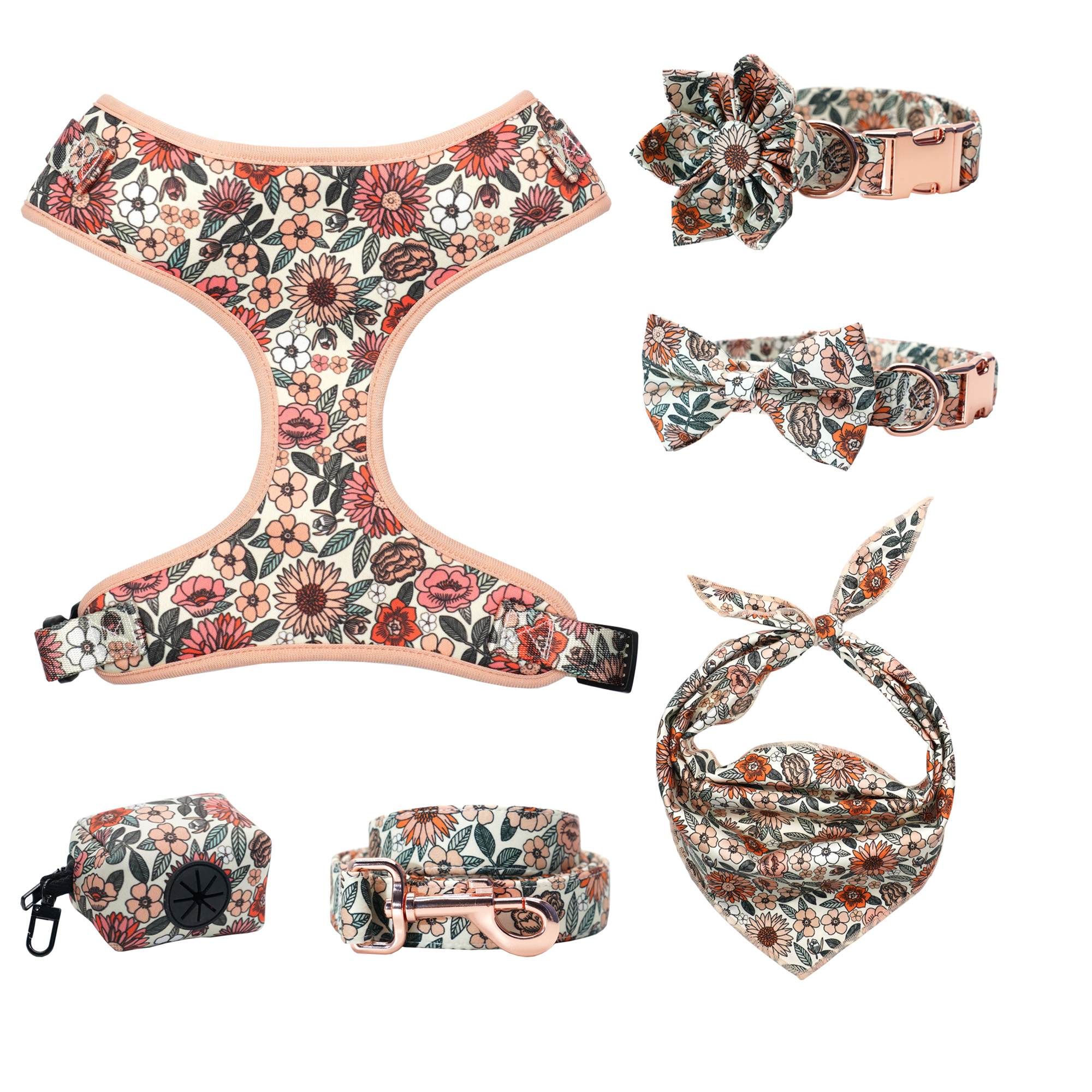 Dog Collars Personalized Boho Floral Girly Dog Collar Flower with Matching Leash and Harness H250219