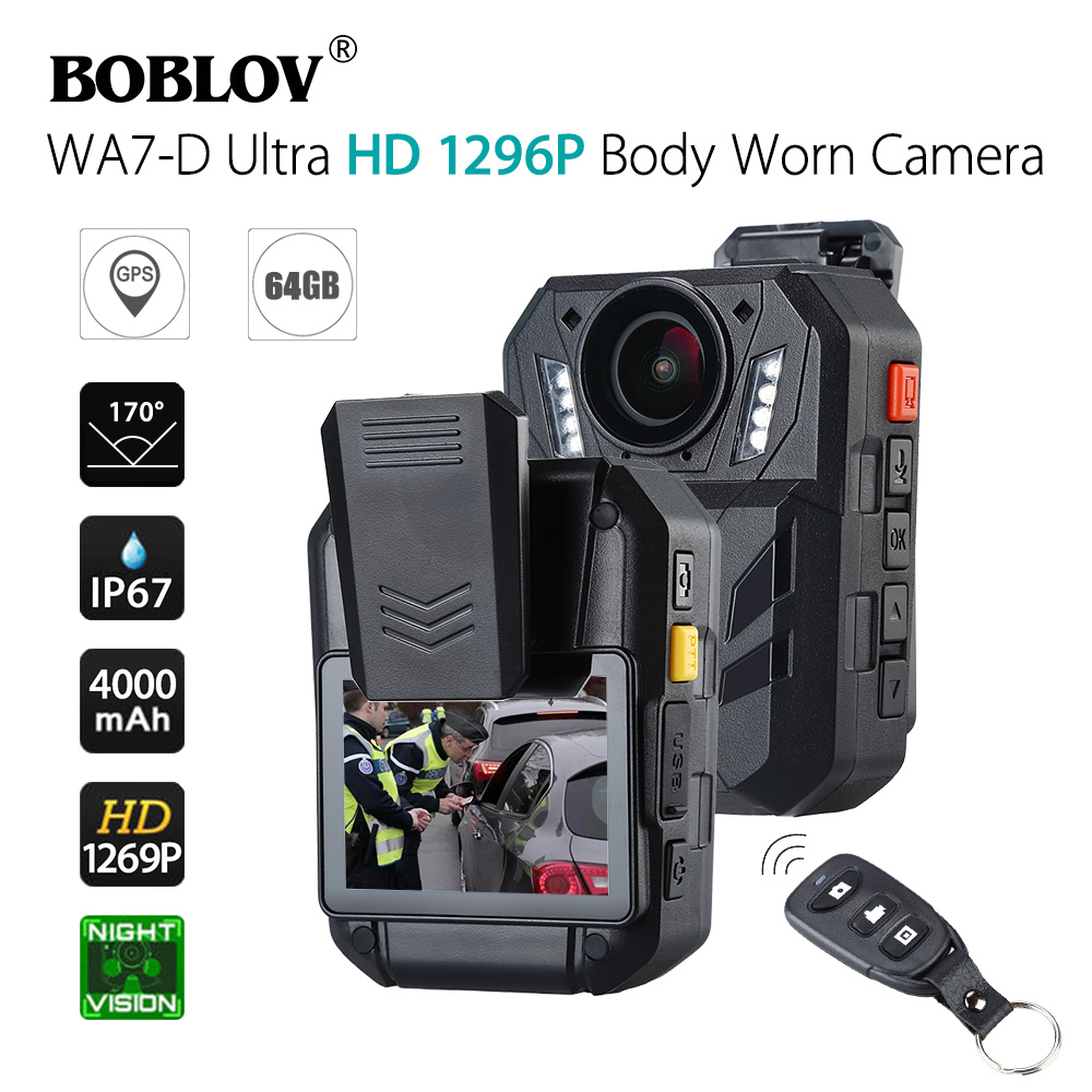BOBLOV WA7-D Mini Camara Policial 64G Video Recorder Body Camera HD1296P Remote Control Mini Comcorder Security Guard Cam Police