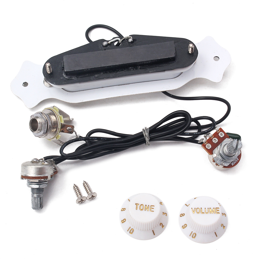 Pre-wired 4 String Electric Box Guitar Magnetic Soundhole Pickup with Volume Tone Control Knob GMB337 White