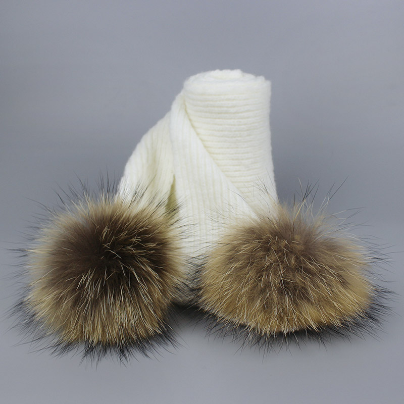 Children Creative Knitted Hat Scarf Set Wool Knitted Scarf Kids Real Fur Pom pom Beanie Skullies for Boys and Girls 0-5 years