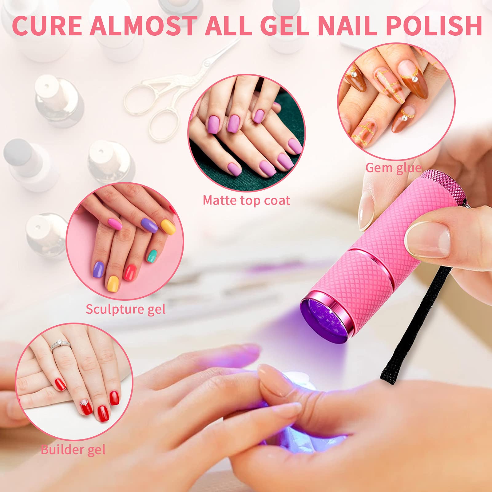 LED Flashlight UV Lamp Nail Art Dryer Small Glow Flashlights with 9 LED Lights, Portable Light Nail Dryer for Nail Gel Dryer