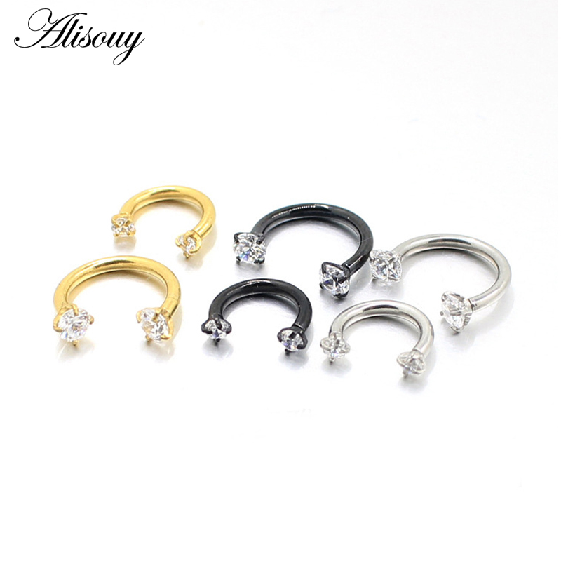 Alisouy 1pc Steel Piercings Ear Studs Segment Ring Nose Ring Lip Eyebrow Piercings Industrial Barbell Body Jewelry Piercing