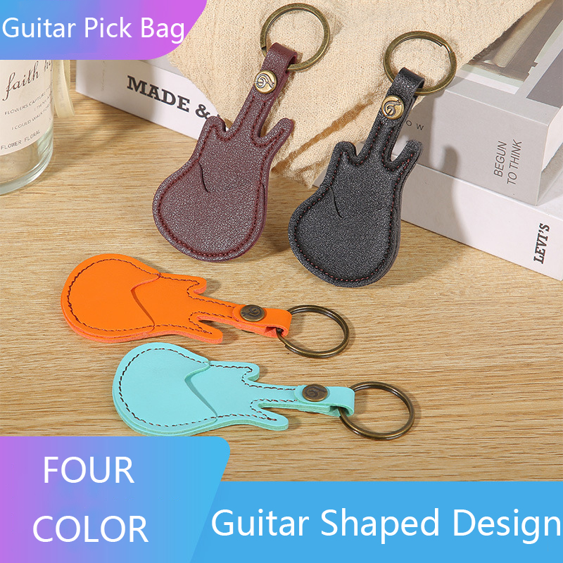 Guitar Pick Holder Leather Plectrum Case Bag Keychain Guitar Shape Guitar Picks String Instrument Accessories Excluding Pick