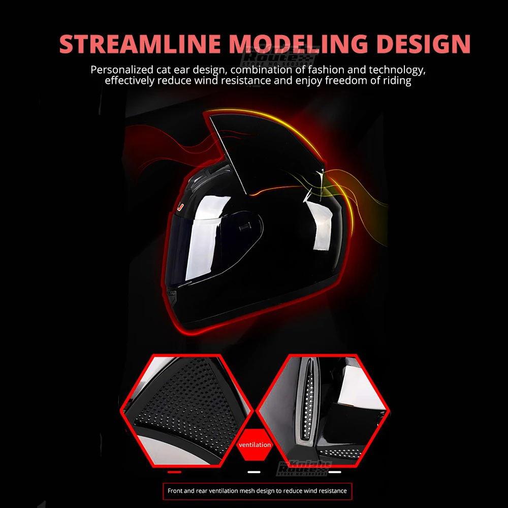 HNJ Motorcycle Helmet Full Face Casco Moto Breathable Motocross Helmet Removable Cat Ears Helmets Detachable Bow Casco Motocross